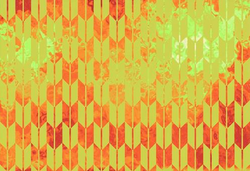 グリーンとオレンジのマーブル矢絣柄 マーブル,パターン,幾何学,矢絣,矢羽,ひし形,ダイアモンド,背景,壁紙,黄緑のイラスト素材