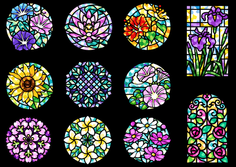 Illustration, çiçek, vitray, ayarlamak, 