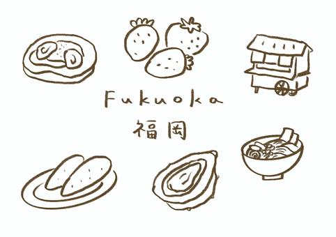 福岡手描きイラストセット線画 福岡,fukuoka,ご当地イラスト,福岡名物,明太子,いちご,とんこつラーメン,屋台,ご当地グルメ,観光地のイラスト素材