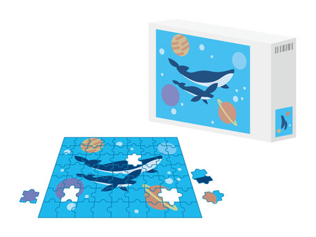 クジラと宇宙のジグソーパズル ジグソーパズル,パズル,ピース,趣味,玩具,商品,パッケージ,未完成,アイソメトリック,クジラのイラスト素材