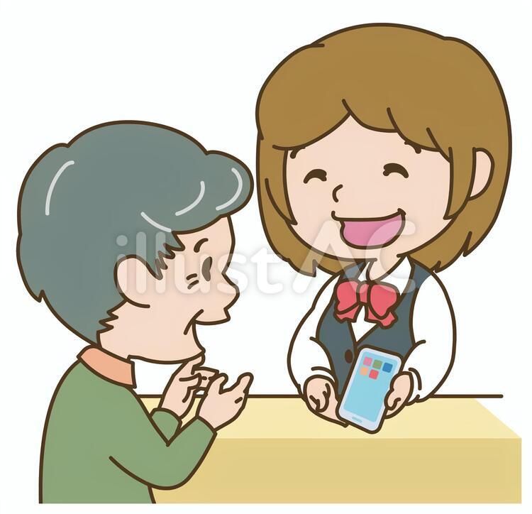 スマホを見せる店員 スマホ,渡す,提示のイラスト素材