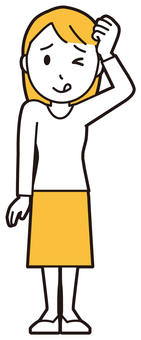  ロングヘア女性(黄)-268-全身 てへぺろ,笑顔,女性,女の子,人物,かわいい,微笑む,にっこり,ニコニコ,若いのイラスト素材