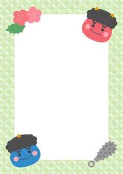 節分のかわいい和柄フレーム、グリーン 節分のかわいい和柄フレーム、グリーン 節分,鬼,フレーム,背景,あしらい,和柄,和柄フレーム,飾り,飾り枠,2月のイラスト素材