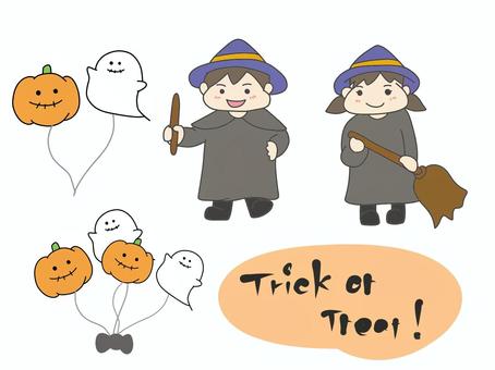 ハロウィン 仮装するこども ハロウィン 仮装するこども ハロウィン,仮装,こども,セット,風船,かぼちゃ,おばけ,女の子,男の子,かわいいのイラスト素材