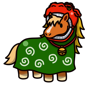 獅子舞姿の馬 馬,サラブレッド,正月,干支,十二支,獅子舞,縁起物,年賀状,年末,伝統行事のイラスト素材