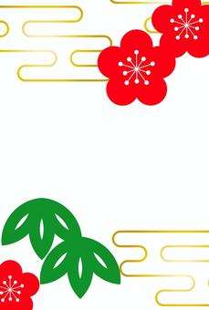 定番年賀状 定番年賀状 梅,年賀状,花,エ霞文,フレーム,枠,赤,縦,装飾,日本のイラスト素材