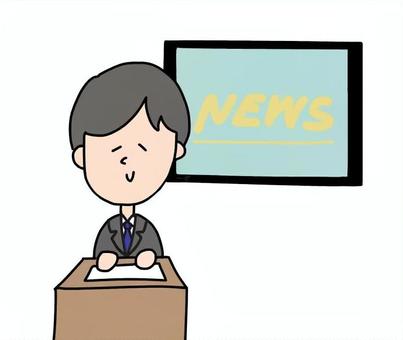 ニュースを読む男性アナウンサー ゆるかわ,ほんわか,男性,アナウンサー,ニュース,可愛い,スーツ,仕事,イラスト,cuteのイラスト素材