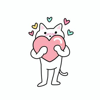 ハートを持って赤面する白猫 ねこ,白猫,動物,キャラ,ポップ,かわいい,ハート,嬉しい,喜ぶ,バレンタインのイラスト素材