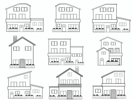 色々な種類の新築二階建ての家のセット 家,マイホーム,屋根,扉,窓,新築,住宅,家屋,自宅,持ち家のイラスト素材