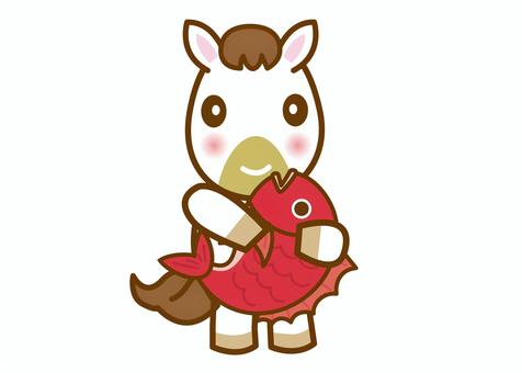 午年年賀状素材34 年賀状,馬,午,午年,正月,鯛,めでたい,祝う,お祝い,縁起のイラスト素材