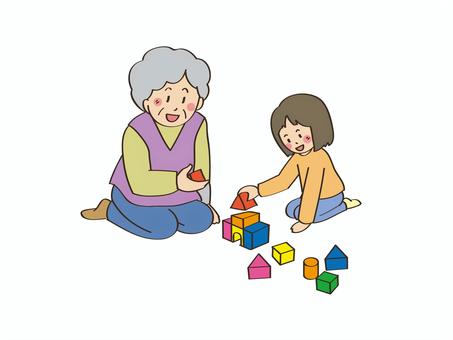 積み木で遊ぶ１ 積み木,遊ぶ,子供,大人,ファミリーサポート,シンプル,学童,家庭,孫,女の子のイラスト素材