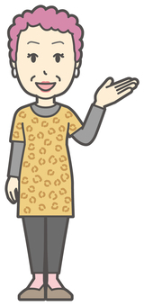  大阪のおばちゃん-026-全身 案内,笑顔,おばちゃん,大阪,ヒョウ柄,おばはん,中年,女性,関西,派手のイラスト素材