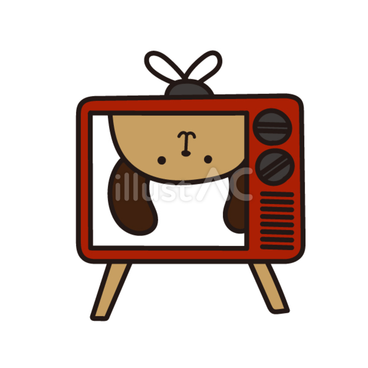 3月動物（犬、レトロなテレビ） 犬,テレビ,放送記念日のイラスト素材