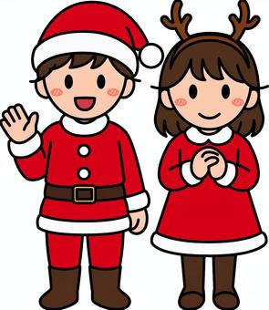 赤のサンタコスの子供たちです。