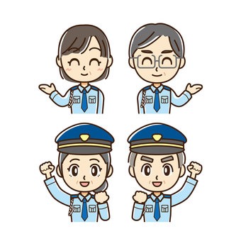 警備スタッフの中高年セット 人物,男女,ミドル,シニア,中高年,男性,女性,警備,警備員,制服のイラスト素材