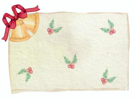 【水彩】クリスマスカード1  クリスマスカード,メッセージカード,ギフトカード,カード,クリスマス,ヒイラギ,ベル,贈り物,飾り,ラベルのイラスト素材