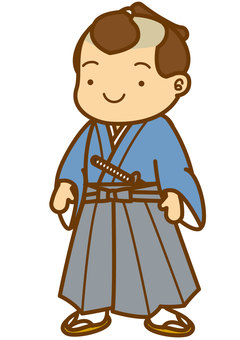 侍の子供-4c 侍,子供,小姓,若侍,若衆髷,髷,刀,着物,袴,笑顔のイラスト素材