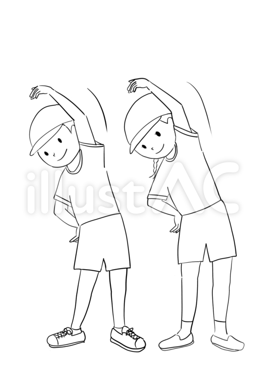 ラジオ体操をする男の子と女の子 ラジオ体操,準備運動,男の子のイラスト素材