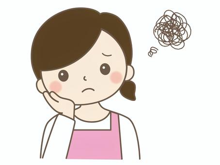 悩む女性　主婦　もやもや 女性,主婦,母親,ママ,悩む,困る,考える,疑問,不安,心配のイラスト素材