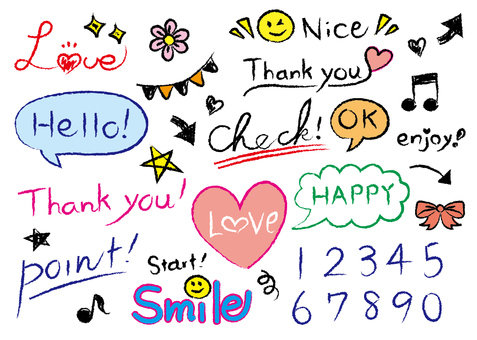 手書き文字3 手書き,文字,クレヨン,フリーハンド,吹き出し,リボン,フレーム,ポップ,数字,英語のイラスト素材