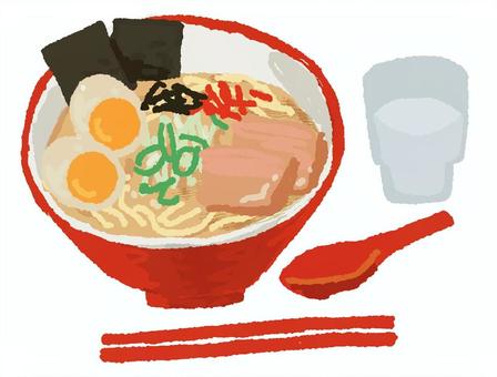 豚骨ラーメン 豚骨ラーメン ラーメン,豚骨ラーメン,とんこつラーメン,博多ラーメン,水,お冷,箸,レンゲ,チャーシューのイラスト素材