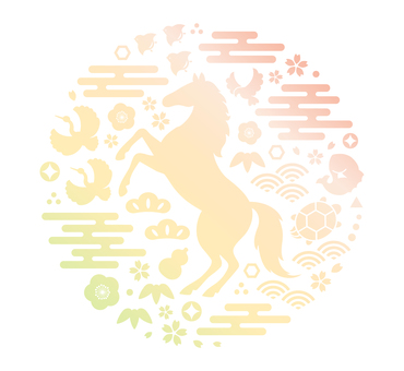 馬と縁起物の年賀状素材03 年賀状,馬,午,午年,正月,お正月,和柄,和風,干支,動物のイラスト素材