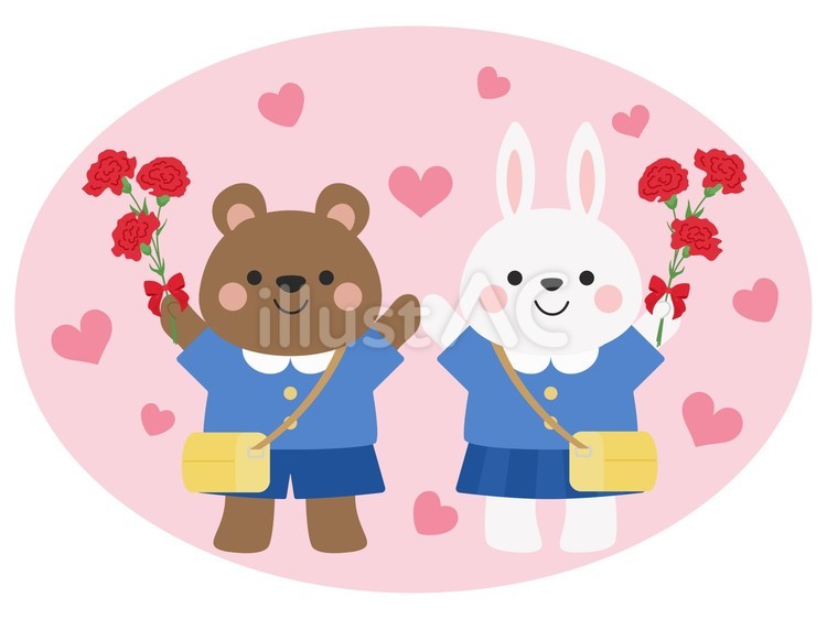 母の日　かわいい動物園児のアイコン 母の日,カーネーション,動物のイラスト素材