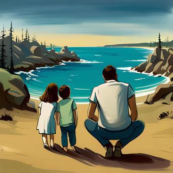 Parent and child looking at the sea, , JPG