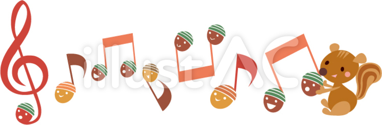 どんぐりの音符とりす どんぐり,団栗,ドングリのイラスト素材