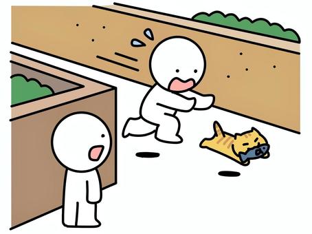 お魚くわえた猫を追いかける棒人間 猫,逃げる,棒人間,追う,お魚,追いかける,野良猫,泥棒,ドロボウ猫,見るのイラスト素材