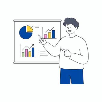 ビジネス分析をプレゼンする男性 人物,男性,ビジネス,分析,発表,会議,資料,グラフ,プレゼン,仕事のイラスト素材