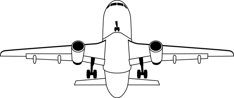 飛行機　　 飛行機,旅客機,飛ぶ,着陸,離陸,正面,機体,線画,白黒のイラスト素材