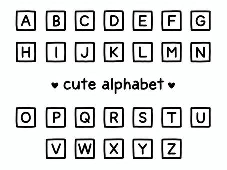 かわいい手描きのアルファベット（四角枠） アルファベット,英語,大文字,四角,枠,四角枠,セット,素材,パーツ,シンプルのイラスト素材