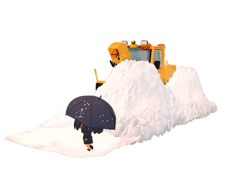 冬の建設土木工事現場や道路の除雪車と危険 除雪車,歩行者,建機,積雪,冬,傘のイラスト素材