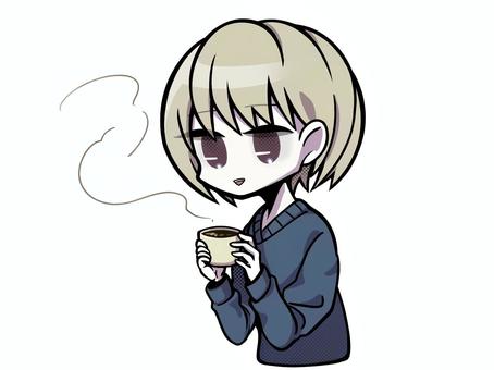 一個人喝著熱飲喘口氣, JPG 和 PNG 一個人喝著熱飲喘口氣, 放鬆, 變形, 動漫, JPG 和 PNG