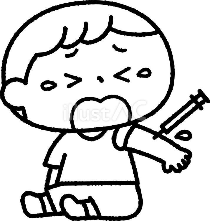 注射を打たれて泣いている赤ちゃんモノクロ 人物,赤ちゃん,子供のイラスト素材
