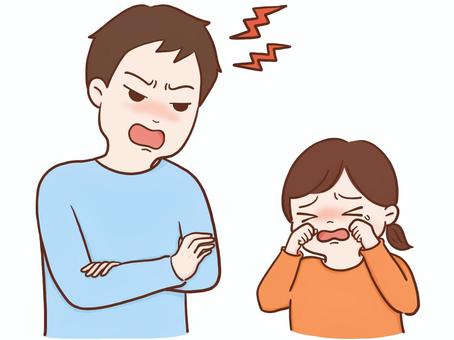 叱る(父・娘カラー) 男性,パパ,お父さん,父親,女の子,子供,幼稚園児,小学生,娘,叱るのイラスト素材