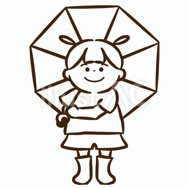 ぬりえ、傘をさす半袖の女の子、長靴 女の子,少女,子供のイラスト素材