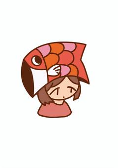 鯉のぼりかぶり 鯉のぼり,女子,こどもの日,中学生,高校生,行事,イベント,学校行事,祝日,小学校のイラスト素材