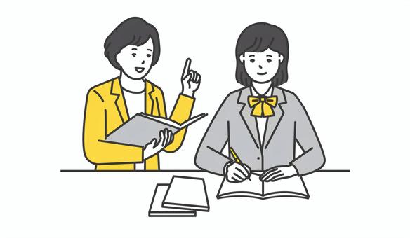 勉強を教える家庭教師と女子生徒のイラスト 勉強,家庭教師,ベクター,塾,講師,女子高生,高校生,中学生,学生,生徒のイラスト素材