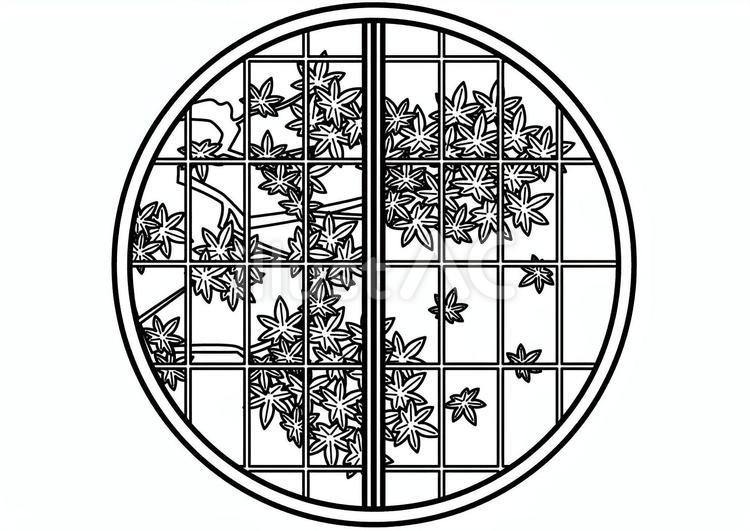 丸障子-1c 丸障子,障子,紅葉のイラスト素材