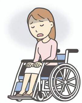  ロングヘア女性-326-全身 車いす,落ち込む,女性,女の子,人物,かわいい,心配,悩む,困る,ストレスのイラスト素材