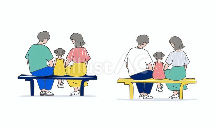 夏の公園のベンチで家族団らん 家族,親子,夏のイラスト素材
