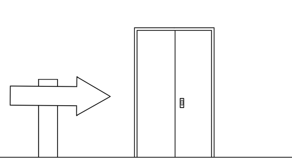 扉(線画)6_3 扉,矢印,引き戸,片開き,線画,少し開く,誘導,入口,出口,シンプルのイラスト素材