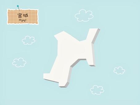 3Dがかわいい日本地図-04【宮城】 地図,宮城,日本,3d,シンプル,海,雲,かわいい,手書きのイラスト素材