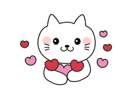 ハートをたくさん抱えた猫　赤×ピンク 猫,ハート,ありがとう,感謝,嬉しい,お礼,バレンタイン,好き,かわいい,動物のイラスト素材
