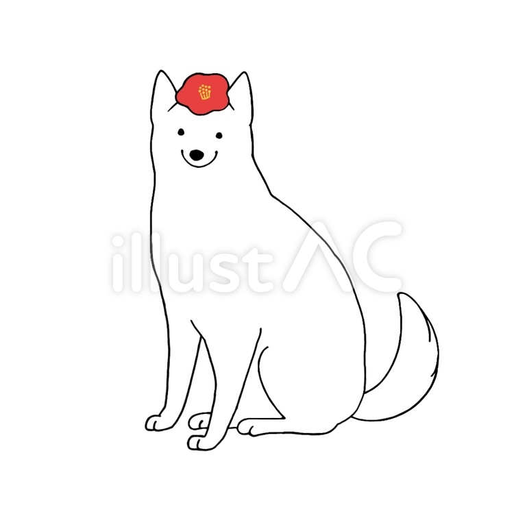犬と椿 犬,動物,線画のイラスト素材