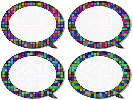 モザイクタイルの吹き出し　楕円形　セット モザイク,タイル,吹き出し,フレ−ム,ポストカード,メッセージカード,楕円形,透け感,影,背景なしのイラスト素材