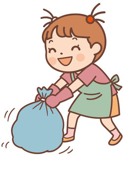 人物素材151＿ゴミをまとめる女の子 女の子,掃除,年末,大掃除,片付け,整理,ゴミ,ゴミ袋,人物,袋のイラスト素材