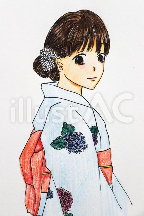 浴衣を着た女性 浴衣,女性,女の子のイラスト素材